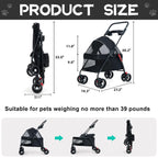 Cochecito plegable para mascotas con portavasos y freno