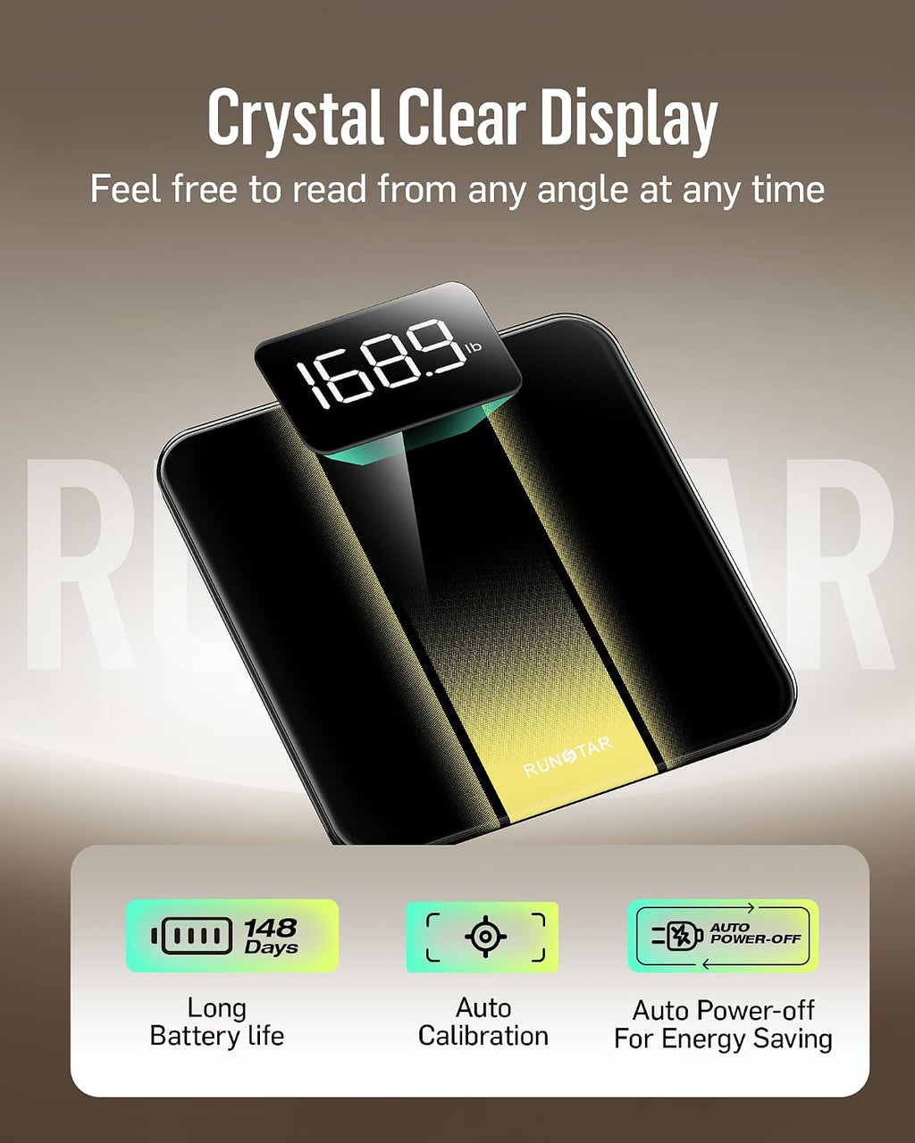 RunStar Báscula digital de baño para peso corporal con alta precisión, pantalla de retroiluminación LED transparente, escala precisa con vidrio templado, 400 libras