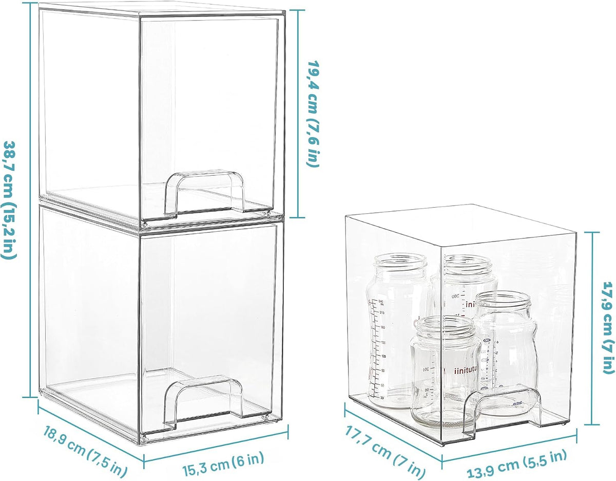 Vtopmart Clear Stackable Storage Drawers, 4 Pack Tall Plastic Organizers