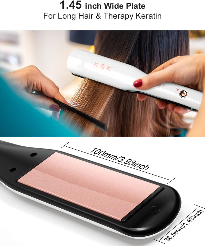 K&amp;K Plancha ancha para el cabello, revestimiento de turmalina d...