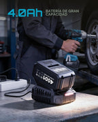 Seesii Llave de impacto inalámbrica de 3/8", pistola de impacto eléctrica con par máximo de 330 pies-libra (450 N.m), batería recargable de 4.0 Ah y 4 enchufes, llave de impacto eléctrica compacta