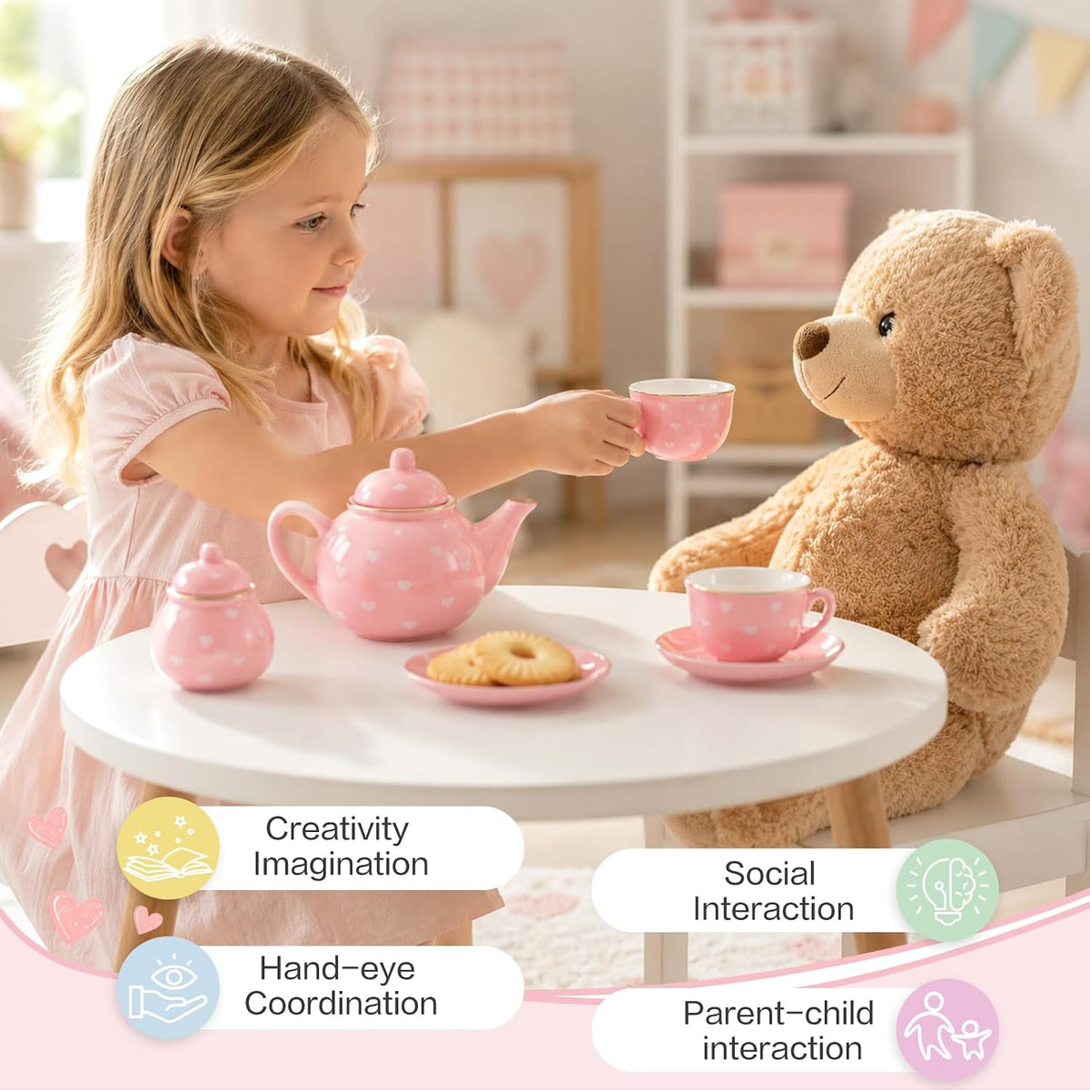 Juego de té de porcelana para niñas, juego de fiesta de té para niñas pequeñas, regalos de cumpleaños para niñas pequeñas