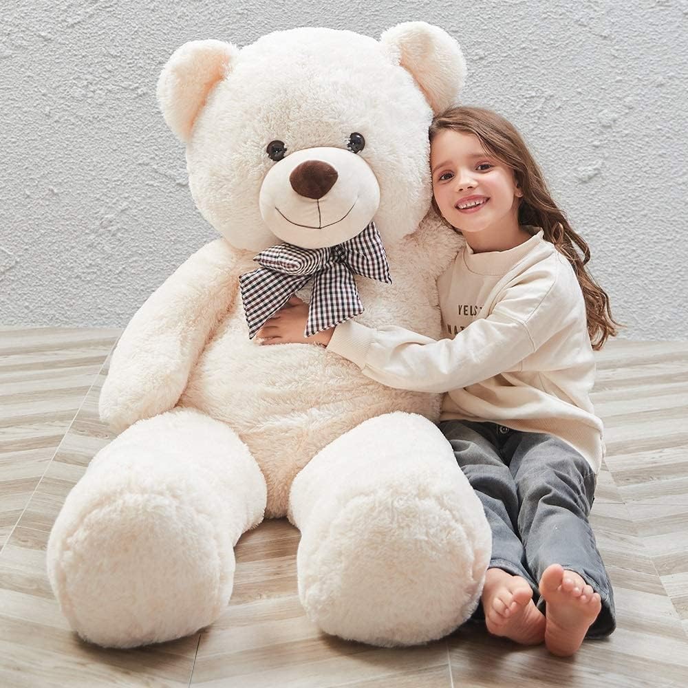 MorisMos bonito oso de peluche grande de 47 pulgadas para regalar a niñas y novias en el día de San Valentín, en color blanco, de tela suave, de 1.2 m