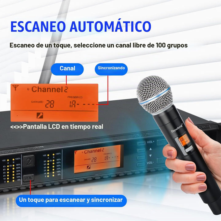 Depusheng Sistema de micrófonos inalámbricos con 2 canales, micrófo...