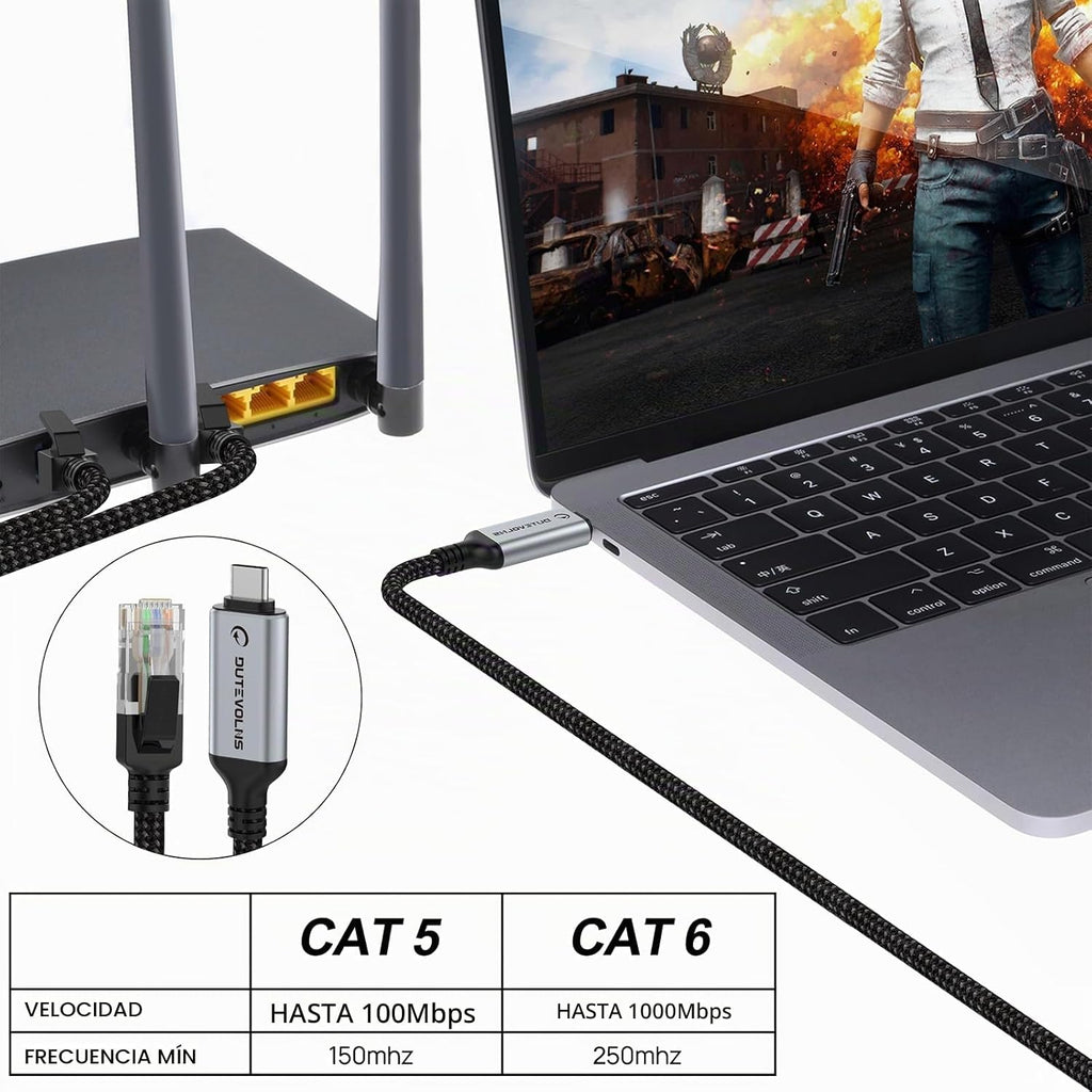 Cable USB-C a Ethernet 5FT, Tipo-C a RJ45 Gigabit Cable trenzado de nylon