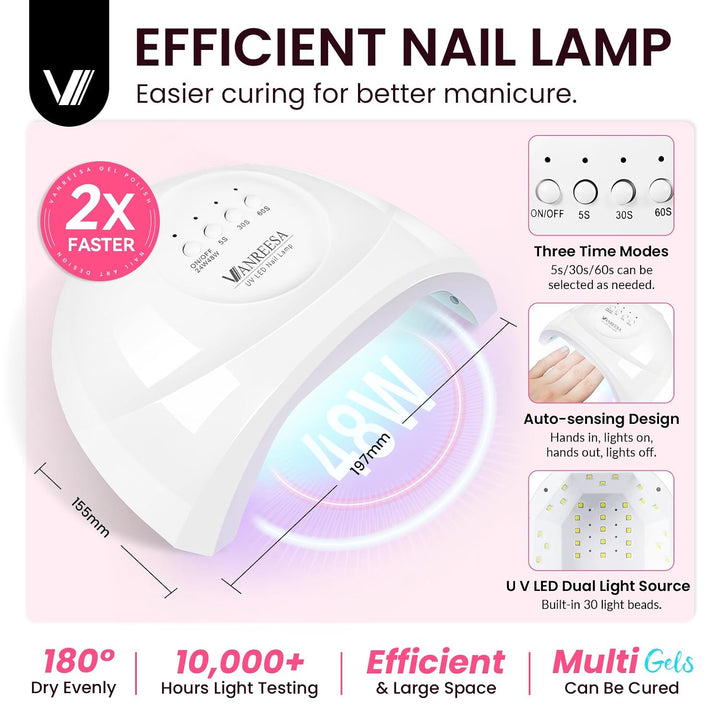 VANREESA Kit de esmalte de uñas de gel con luz UV, 53 piezas, juego...