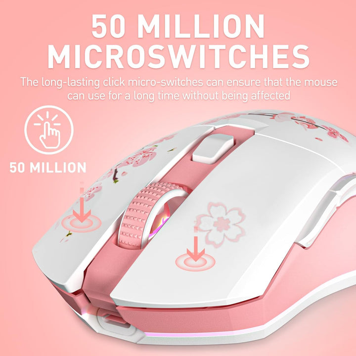 DAREU Ratón inalámbrico Sakura rosa para juegos con base de carga r...