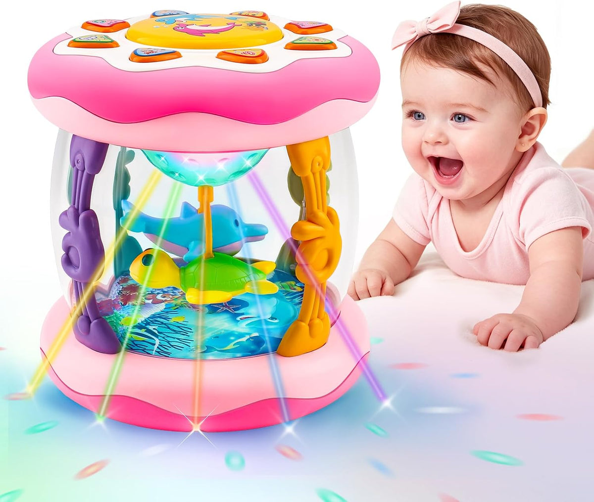 Juguetes para bebé niña, tiempo boca abajo, musical, iluminado, océano