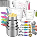 Juego de tazas y cucharas medidoras magnéticas de acero inoxidable para cocinar y hornear, 3 tazas medidoras de plástico, 5 tazas medidoras magnéticas, 7 cucharas medidoras magnéticas, 1