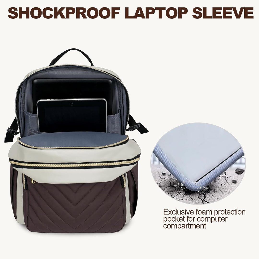 VANKEAN Mochila para laptop para mujer, Beige-café, 15,6 pulg., Moc...