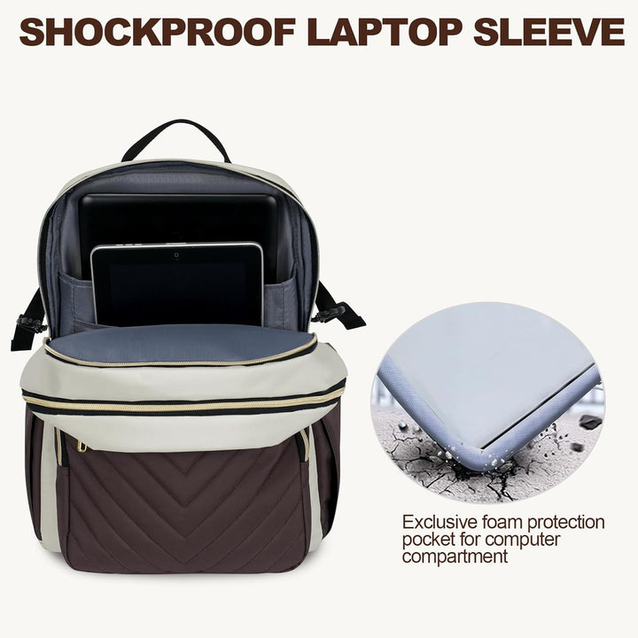 VANKEAN Mochila para laptop para mujer, Beige-café, 15,6 pulg., Moc...