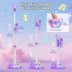Máquina de karaoke con soporte para niños, juguetes de canto de Navidad, regalos para niñas de 3, 4, 5, 6, 7, 8 años, micrófono recargable para niños, altavoz Bluetooth con 2 micrófonos para niñas de