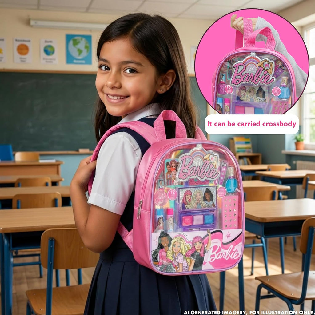 Barbie Mochila de Maquillaje Set con Cosméticos y Accesorios
