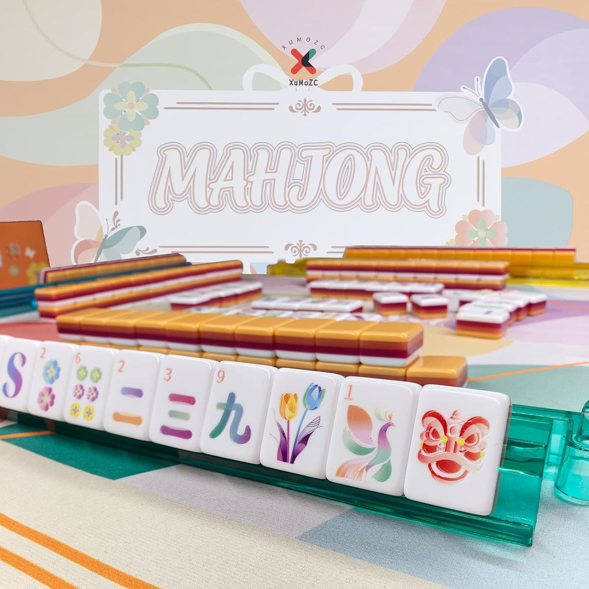American Mahjong Gradient Design Set 1.2 pulgadas 160 Acrílico Alto Grado Cuatro Capa Naranja Mah-Jongg Azulejos