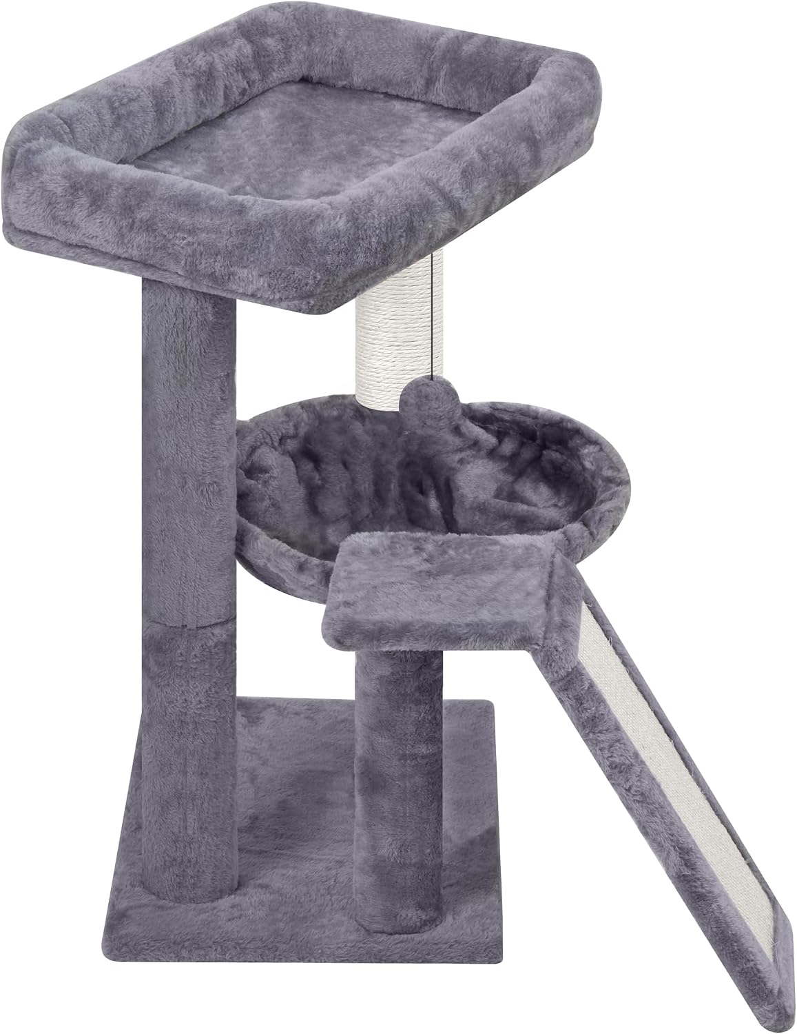 YOUPET - Árbol para gatos con poste rascador para gatos de interior, torre para gatos con tabla de rascar y bolas de juguete divertidas, torre de árbol para gatos con hamaca acogedora, gris