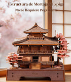Rolife Rompecabezas de madera 3D Sakura Pavilion, modelo de arquitectura japonesa y kit de construcción de casas en miniatura para adultos, rompecabezas de madera de 235 piezas, decoración del hogar