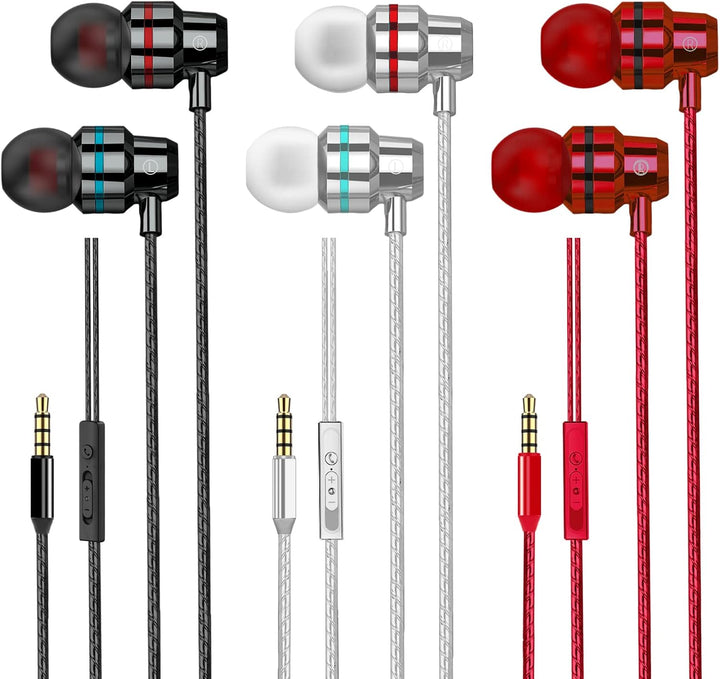 Paquete de 3 auriculares con cable, auriculares intrauditivos con c...