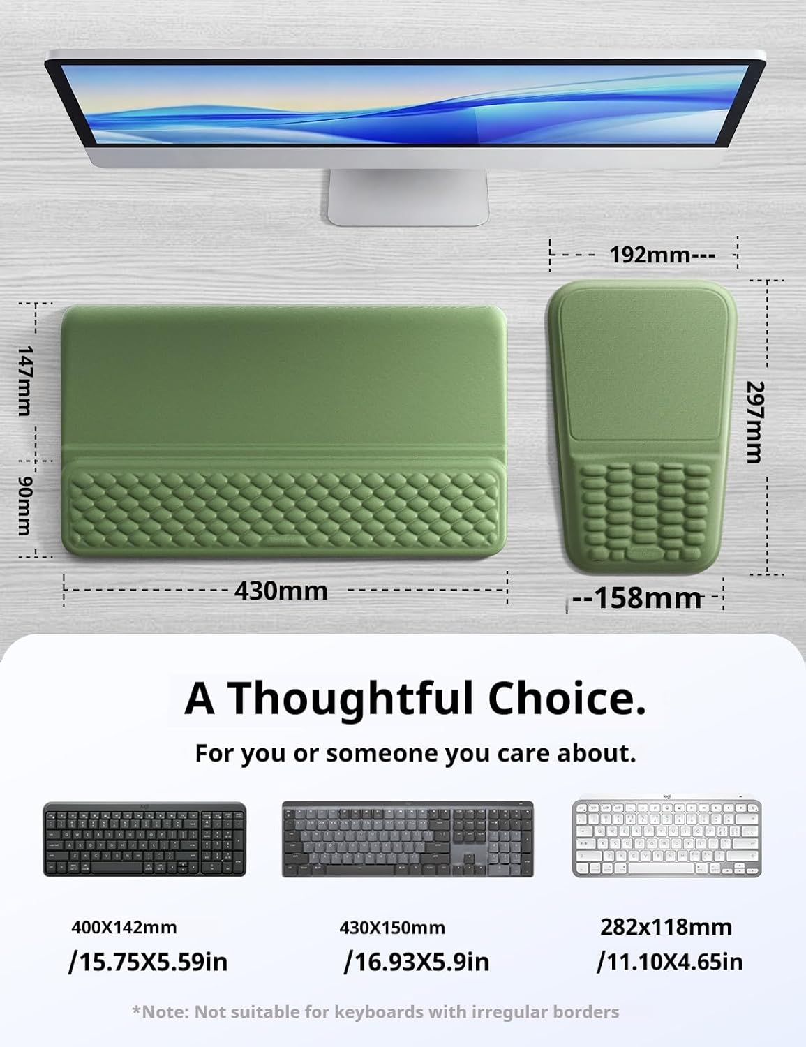 Vaydeer Juego de soporte para teclado y mouse pad, reposamuñecas de espuma