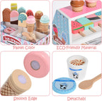 Juguetes de helado de madera para niños, tienda de juegos de cocina para niños pequeños, accesorios de cocina con cucharada, menú y dinero falso, juguetes de madera para cumpleaños de niños y niñas de 3, 4, 5 años
