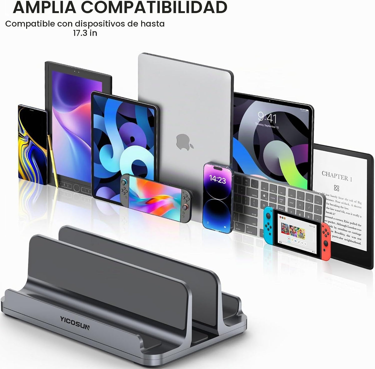 YICOSUN Soporte vertical de aluminio para portátil de 3 ranuras par...