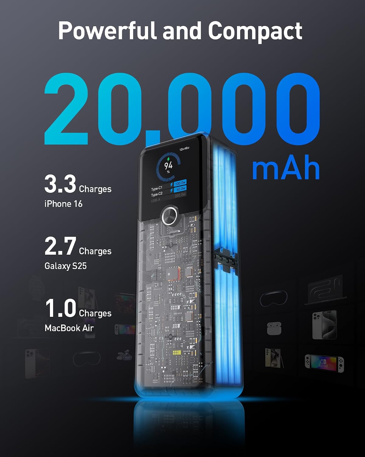 SIXTHGU Power Bank, cargador portátil de 3 puertos para portátil de...