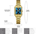 OLEVS Reloj de mujer de oro de acero inoxidable, reloj de cara cuadrada pequeña con decoración de diamantes, reloj de vestir de cuarzo analógico de lujo para mujer, reloj de pulsera impermeable con