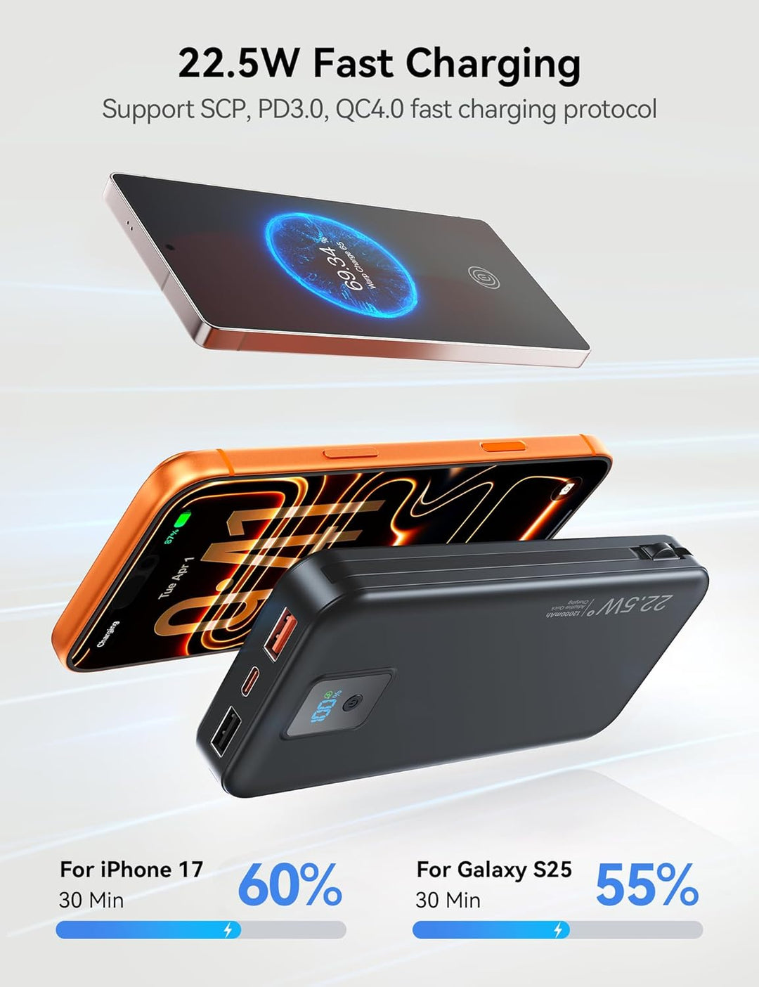 Cargador portátil, cargador de batería de carga rápida de 12000 mAh...