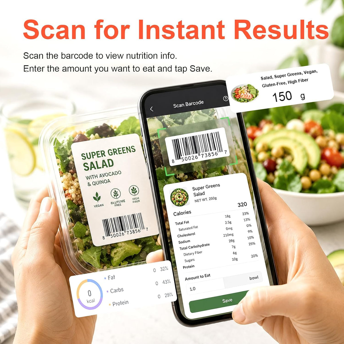 Báscula de Alimentos Inteligente con Calculadora Nutricional, App y Escáner de Barras