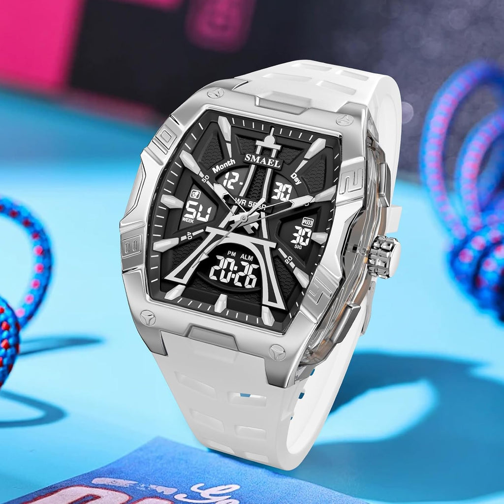 Reloj deportivo para hombre – Moda clásica 50M impermeable doble pantalla (analógico y digital) – Luz nocturna LED, cronómetro, alarma, 6 opciones de color regalo
