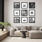 Juego de 9 portarretratos de 12 x 12 pulgadas, para fotos de 8 x 8 pulgadas con paspartú o de 12 x 12 pulgadas sin paspartú, marcos de fotos cuadrados para galería de collage múltiple para pared o mesa, color negro