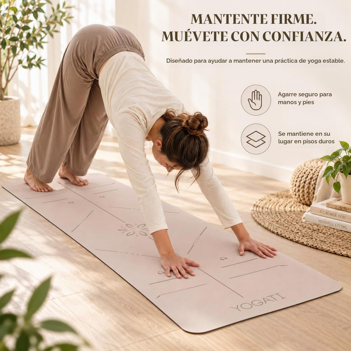 YOGATI® Esterilla de Yoga con Correa con Líneas de Alineación. Esterilla de Entrenamiento en Casa para Mujeres, Hombres y Niños. Esterilla de Yoga Gruesa Antideslizante para Pilates y Fitness
