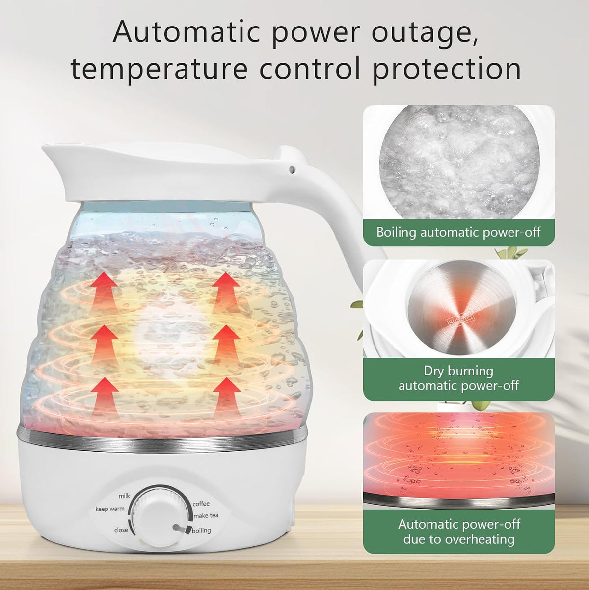 Hervidor eléctrico plegable de viaje, 23.7 fl oz, 850 W, 110 V