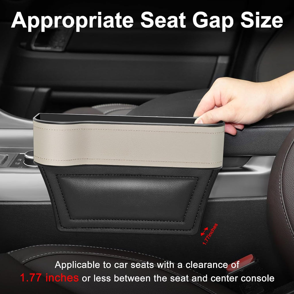 Organizador de espacio para asiento de automóvil, paquete de 2 organizadores multifuncionales para asientos de automóvil, caja de almacenamiento lateral de consola automática con portavasos, 2 ganchos de asiento para bebidas, organizador de automóvil para
