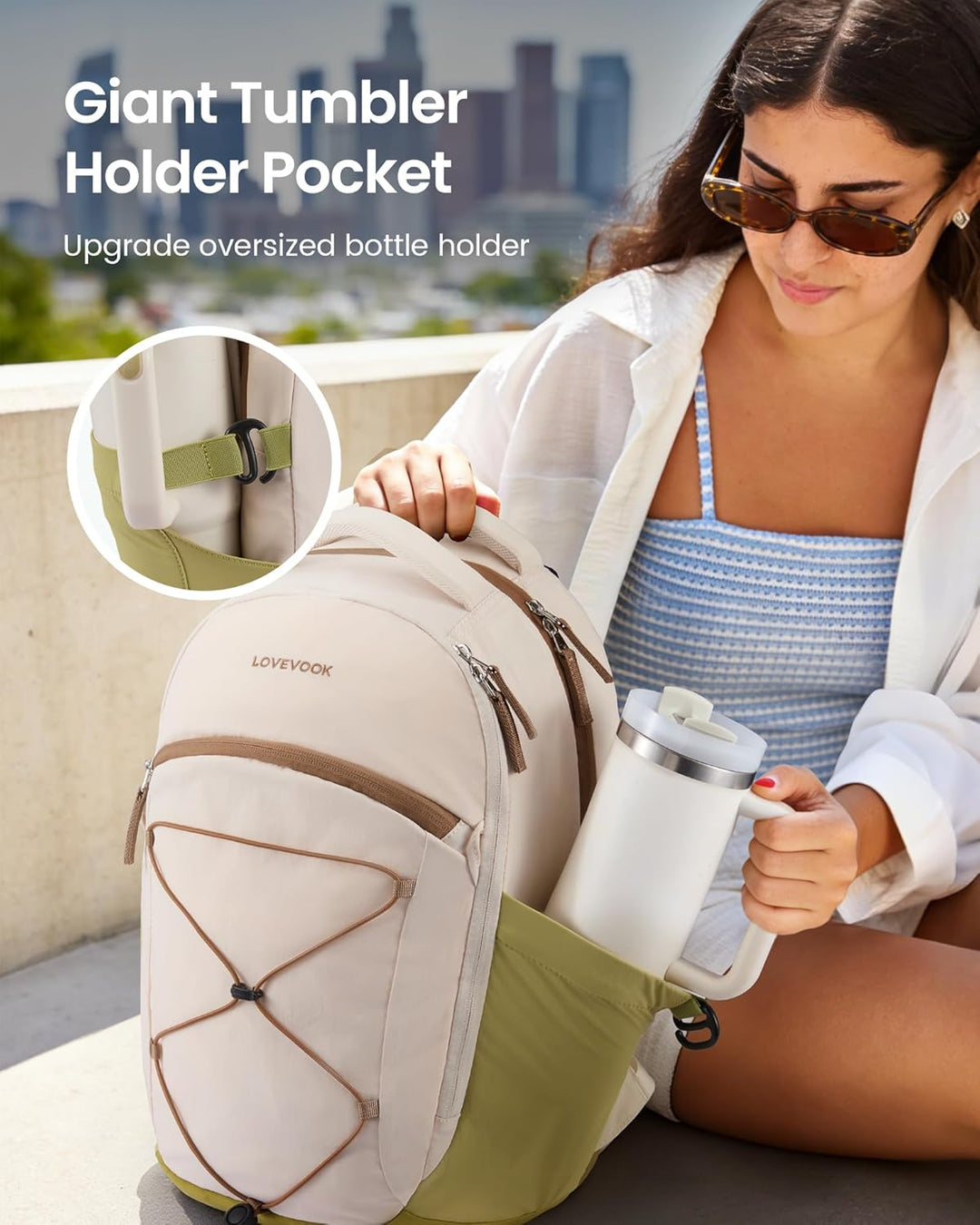 LOVEVOOK Mochila de viaje para laptop, Beige - Verde Mostaza - Verd...