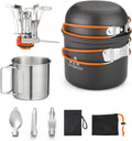 Juego de utensilios de cocina para acampar Backpacking, ollas de 0.33Gal y sartenes de 0.17Gal, taza SUS304 de 0.08Gal, tenedores, cuchillos y cucharas para senderismo, camping, cocina al aire libre, picnic, camping en solitario