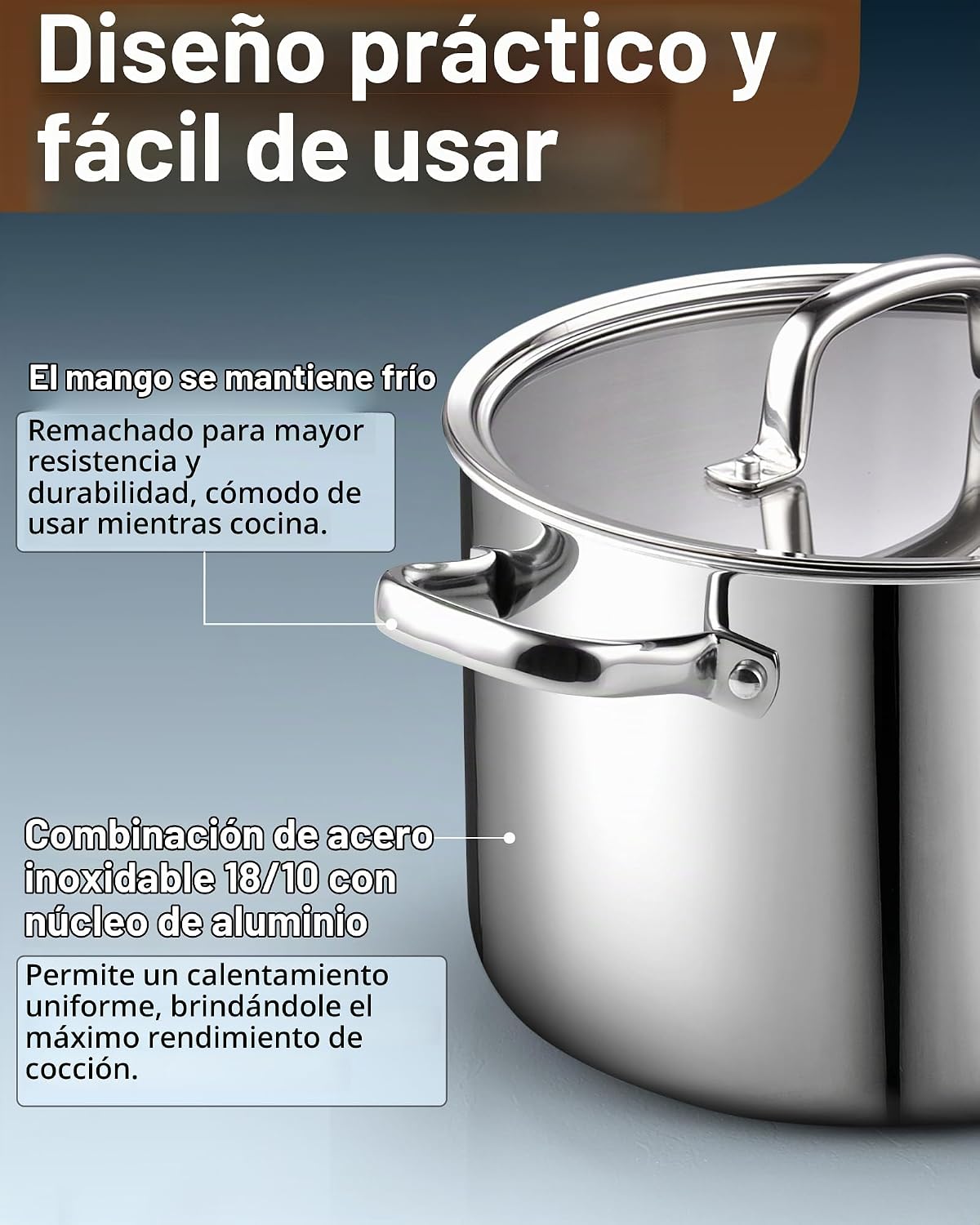 Cook N Home Olla de acero inoxidable revestido de tres capas de 7 cuartos