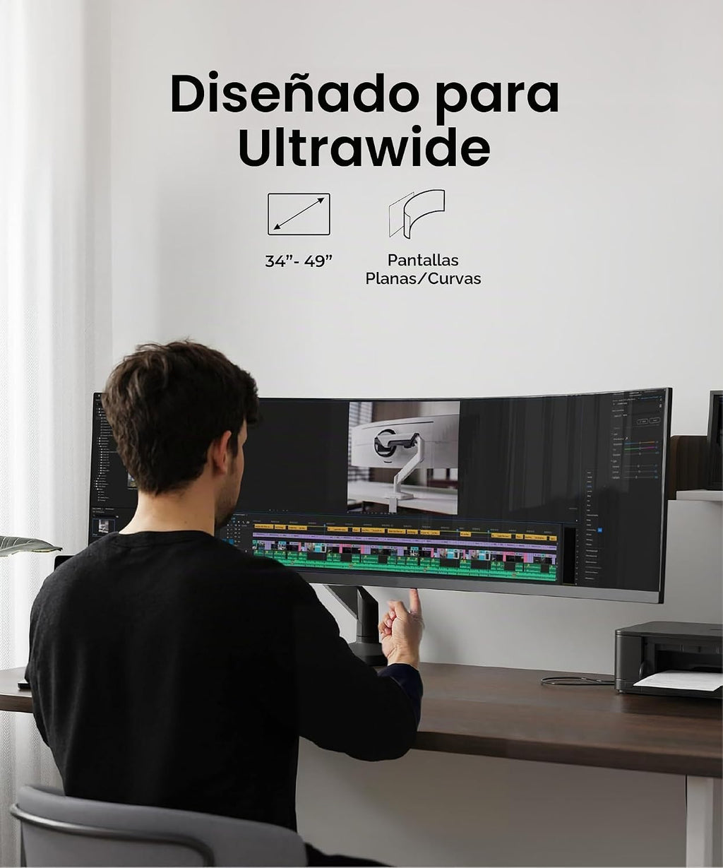 Brazo de monitor de alta resistencia para pantallas ultrapanorámicas curvas de 34-49 pulgadas