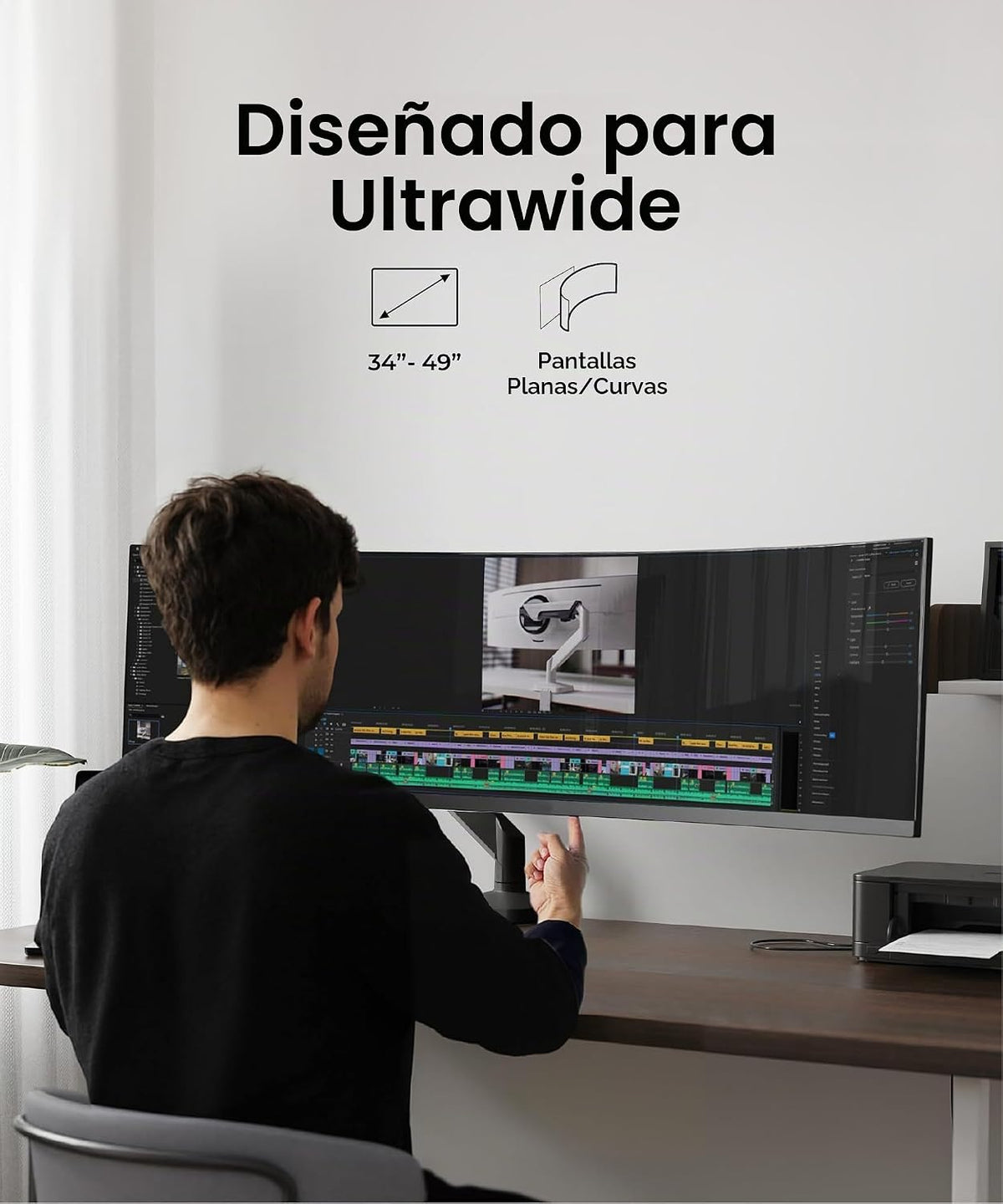 Brazo de monitor de alta resistencia para pantallas ultrapanorámicas curvas de 34-49 pulgadas