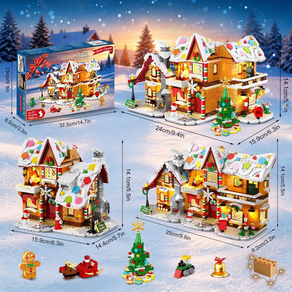 Calendario de Adviento 3 en 1 2026 Casa de pan de jengibre Mini juego de