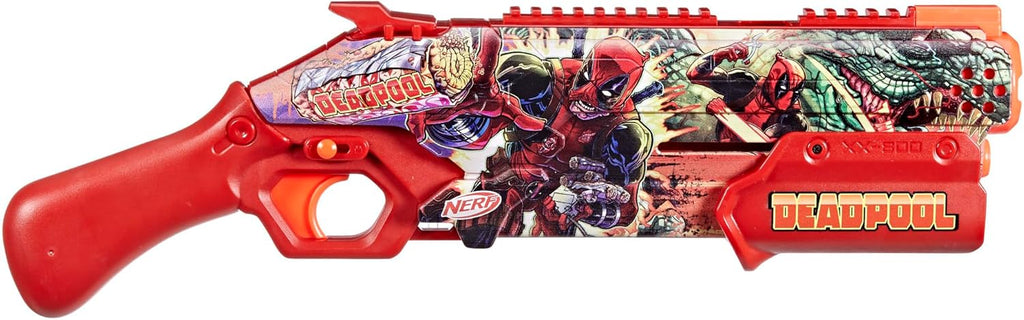 Nerf Marvel Deadpool Blaster, 16 Nerf Rival Accu-Rounds, acción a través de bomba, carga por la culata, Regalos para adolescentes, 14+