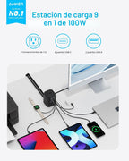 Anker Cargador de Escritorio, regleta 9-en-1 con protector contra sobretensiones de 300J, 100W