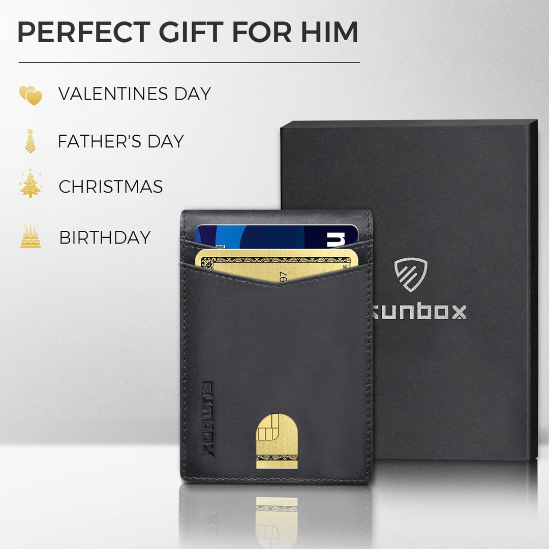 RUNBOX Billetera de cuero genuino para hombre, 12 tarjetas, clip pa...