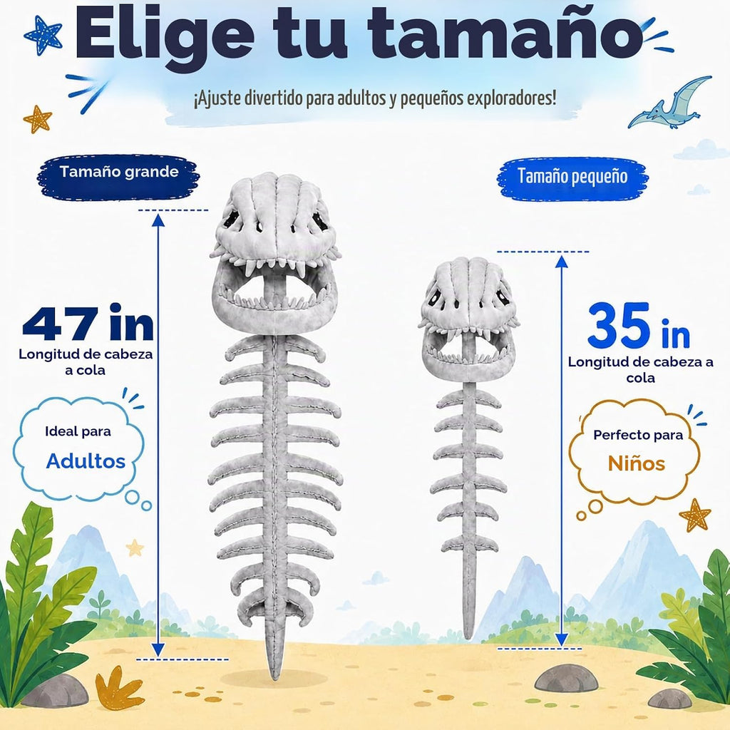 Disfraz de esqueleto de dinosaurio, juguetes de peluche de espinosaurio 3D con calavera y columna vertebral, cosplay de Halloween y disfraz de fiesta