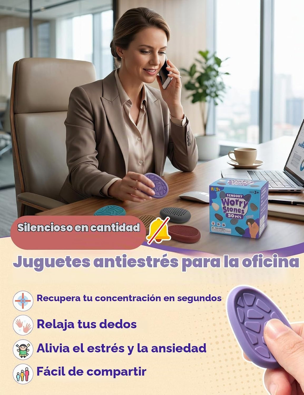 KLT Juguetes para ansiedad a granel para adultos: paquete de 50 unidades de textura de piedra preocupante – Fidgets a granel para premios de estudiantes en el aula – Juguetes silenciosos para aliviar