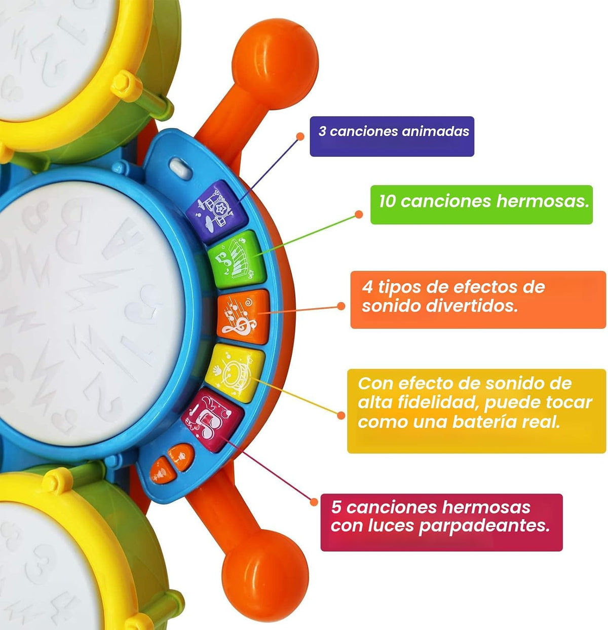 Juego de batería para niños pequeños, instrumentos musicales para niños, juguetes para regalos de cumpleaños de niños, kit de batería eléctrica para bebés y niñas