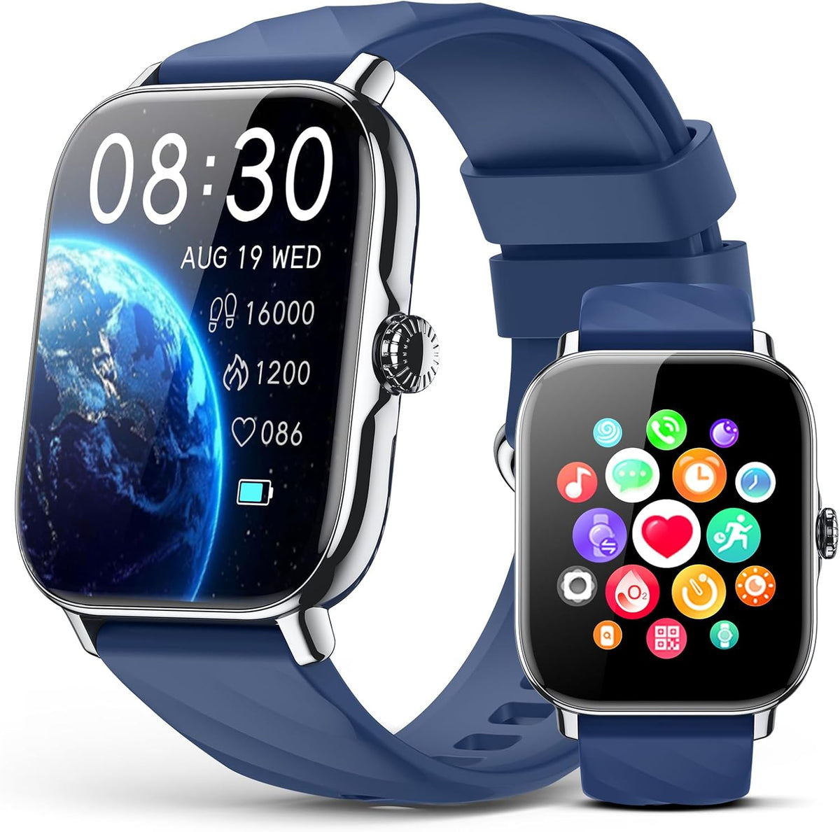 Relojes inteligentes rastreador de actividad física para mujeres y hombres con contador de pasos, monitor de calorías de sueño, podómetro, impermeable IP68, reloj inteligente con más de 120 deportes para iPhone y Android (azul)