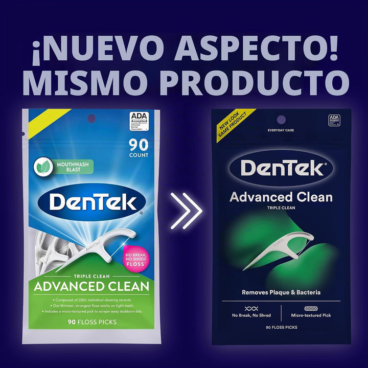 DenTek Triple Clean Picos de hilo dental de limpieza avanzada, hilo...