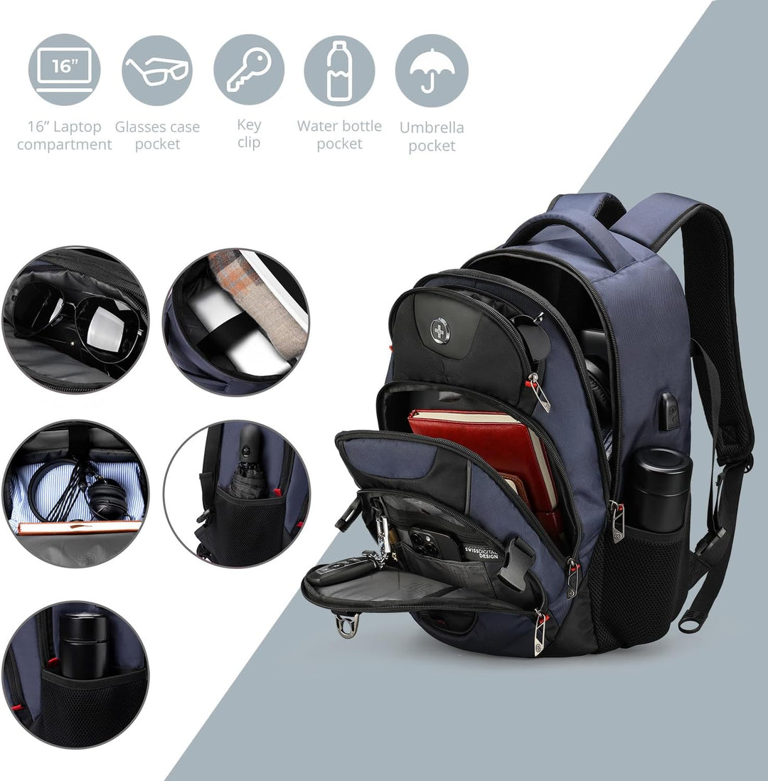 Swissdigital Mochila para portátil de viaje de negocios, para hombr...