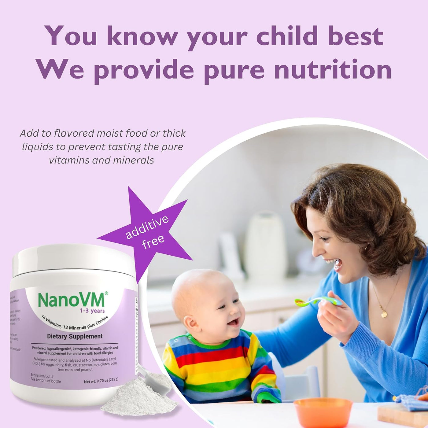 NanoVM 1-3 años, multivitamínico sin alérgenos para niños, suplemen...