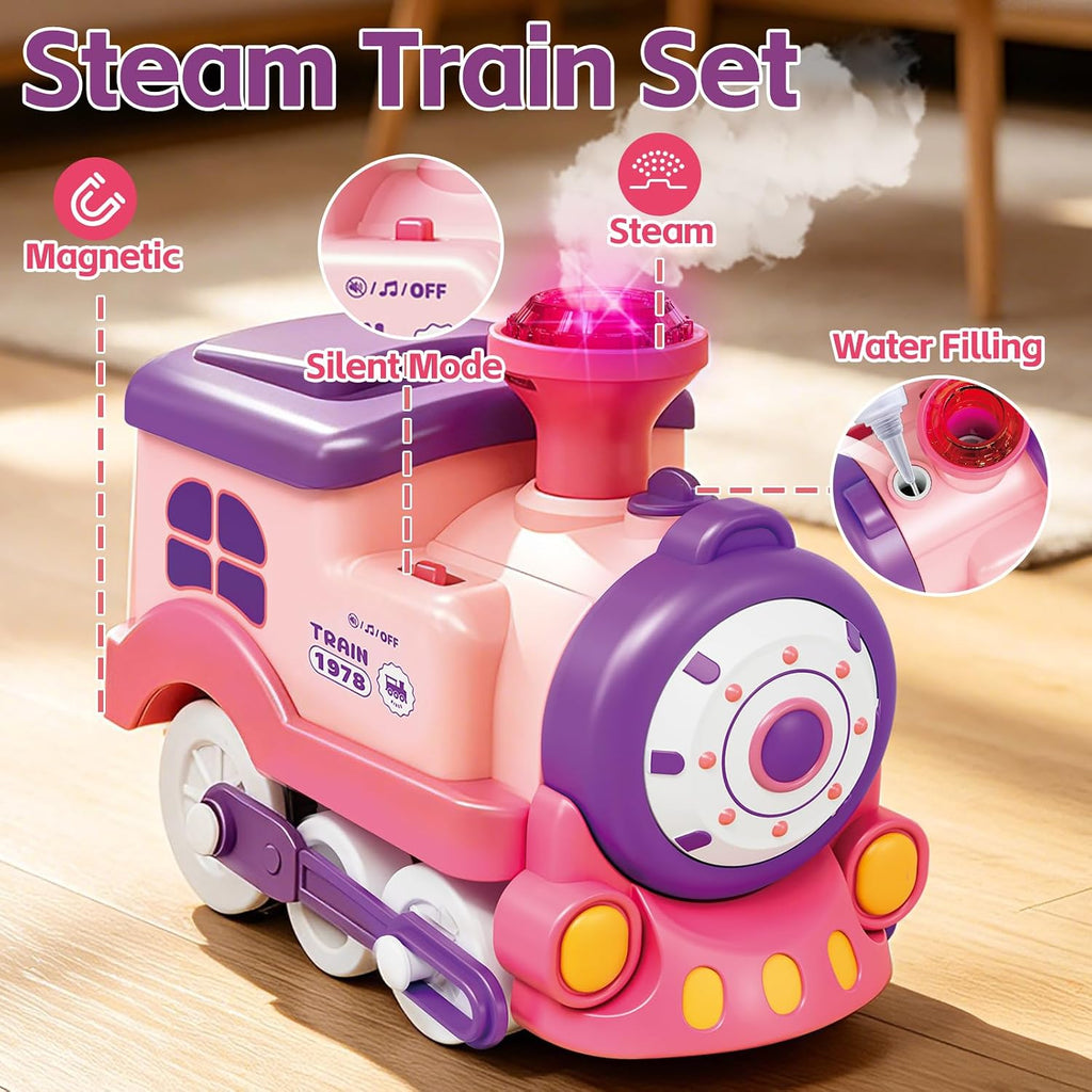 Juego de tren eléctrico para niñas con vapor, música y luces